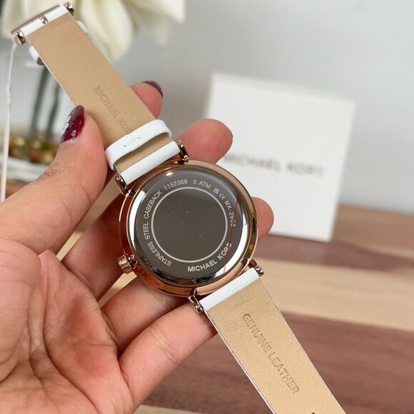 NWT Michael‎ Kors Addyson Three-Hand White Leather Watch